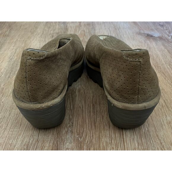 FLY London Beige Yala Perforated Peep Toe Wedges Shoes  Women's Sz US 6.5 EUR 37 - Picture 5 of 8